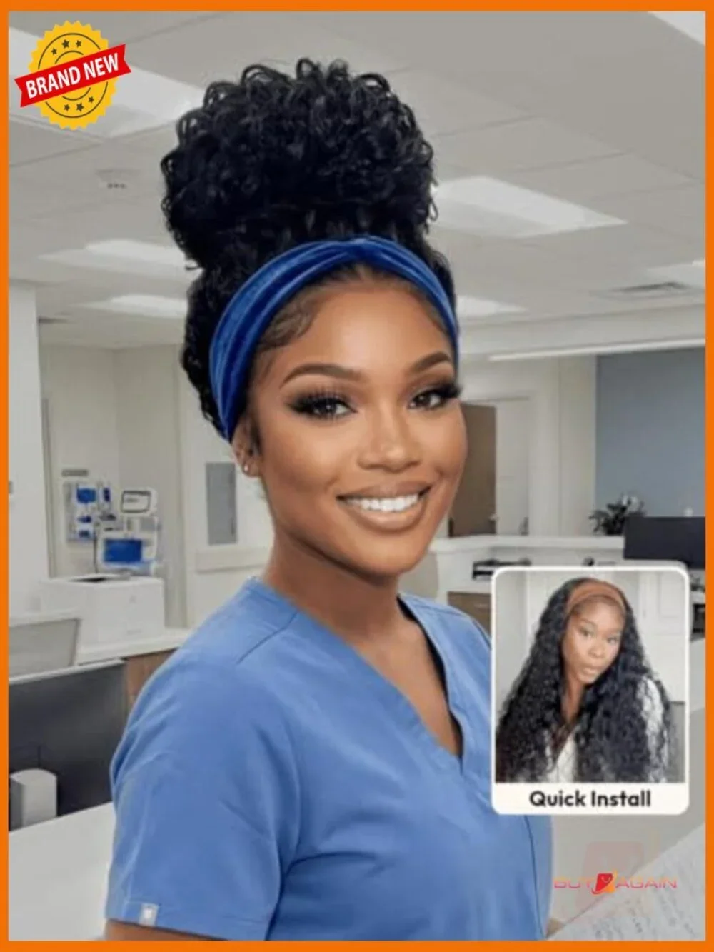 Water Wave Headband Wig Human Hair 150% Density Drawstring No-Slip